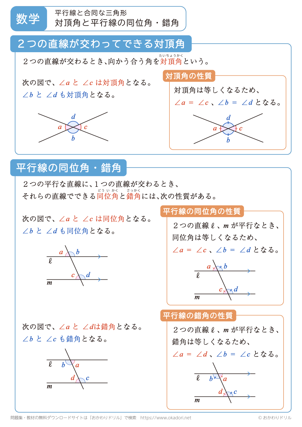 対頂角と平行線の同位角・錯角1