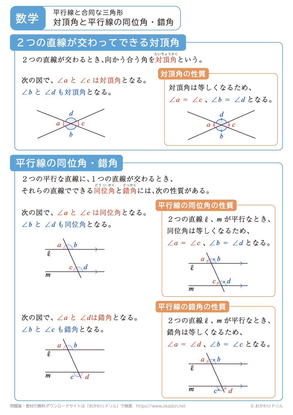 対頂角と平行線の同位角・錯角1