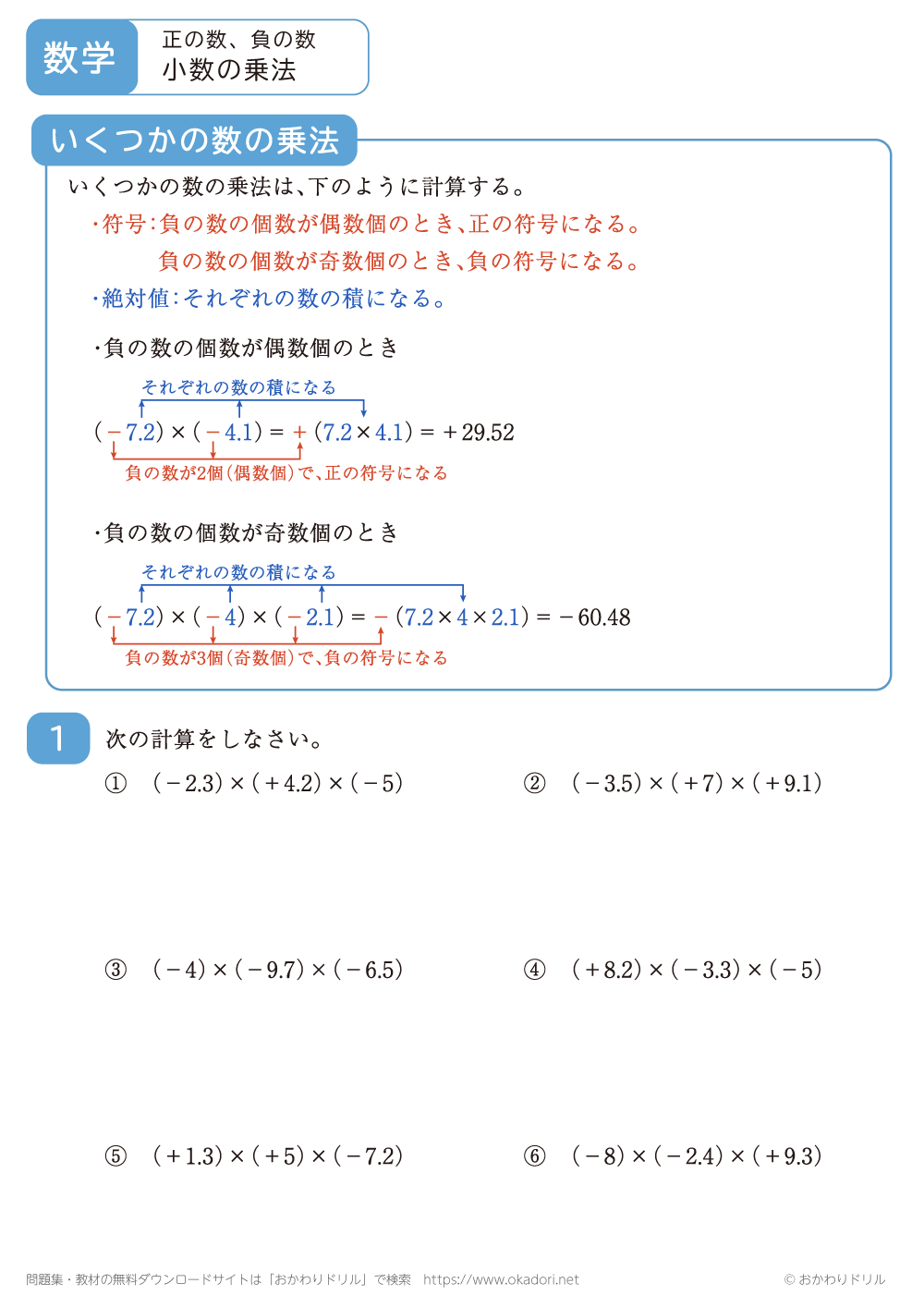 小数の正の数・負の数の乗法6