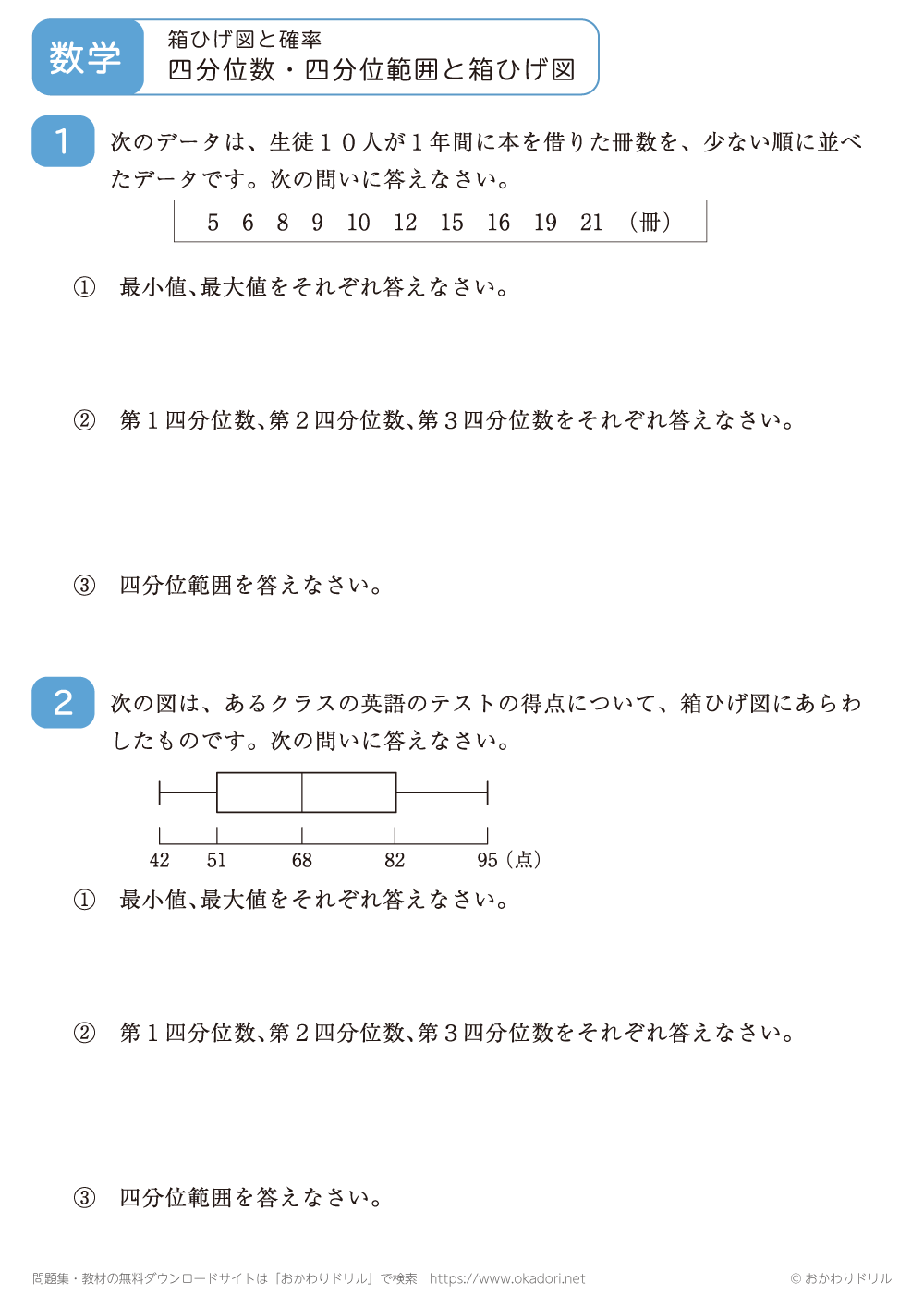 四分位数・四分位範囲と箱ひげ図3