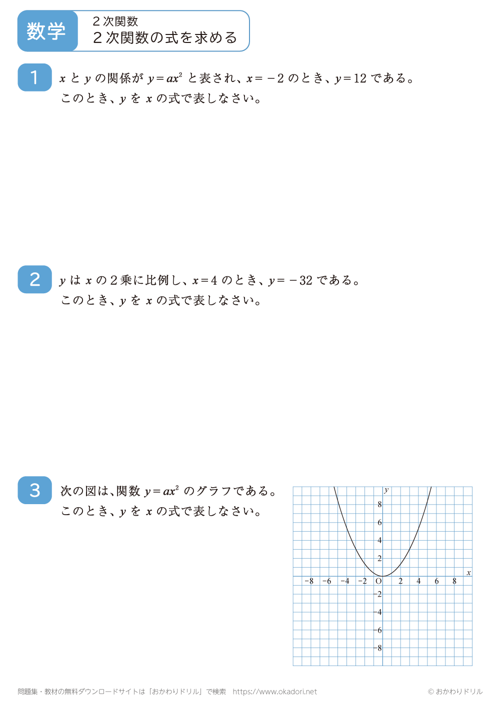 ２次関数の式を求める3