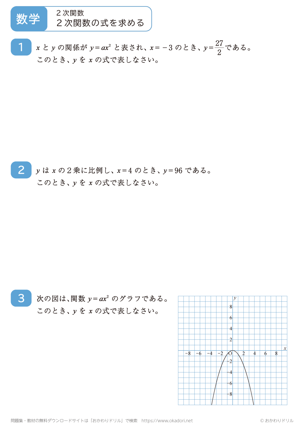 ２次関数の式を求める7